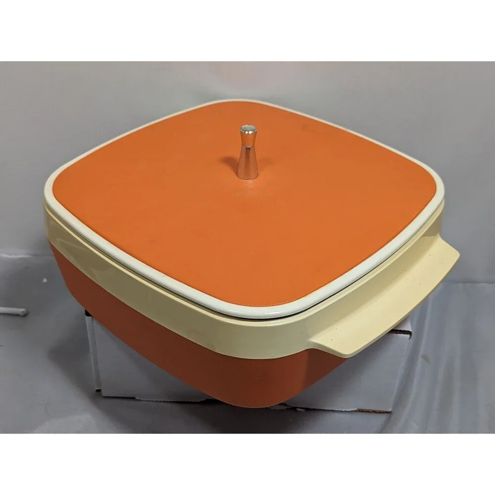 Vintage Thermo Westbend Orange Square Serving Dish with Lid Retro Look